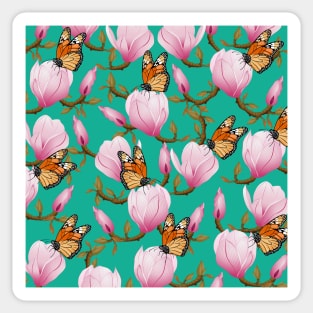 Magnolia Flowers With Butterflies Sticker